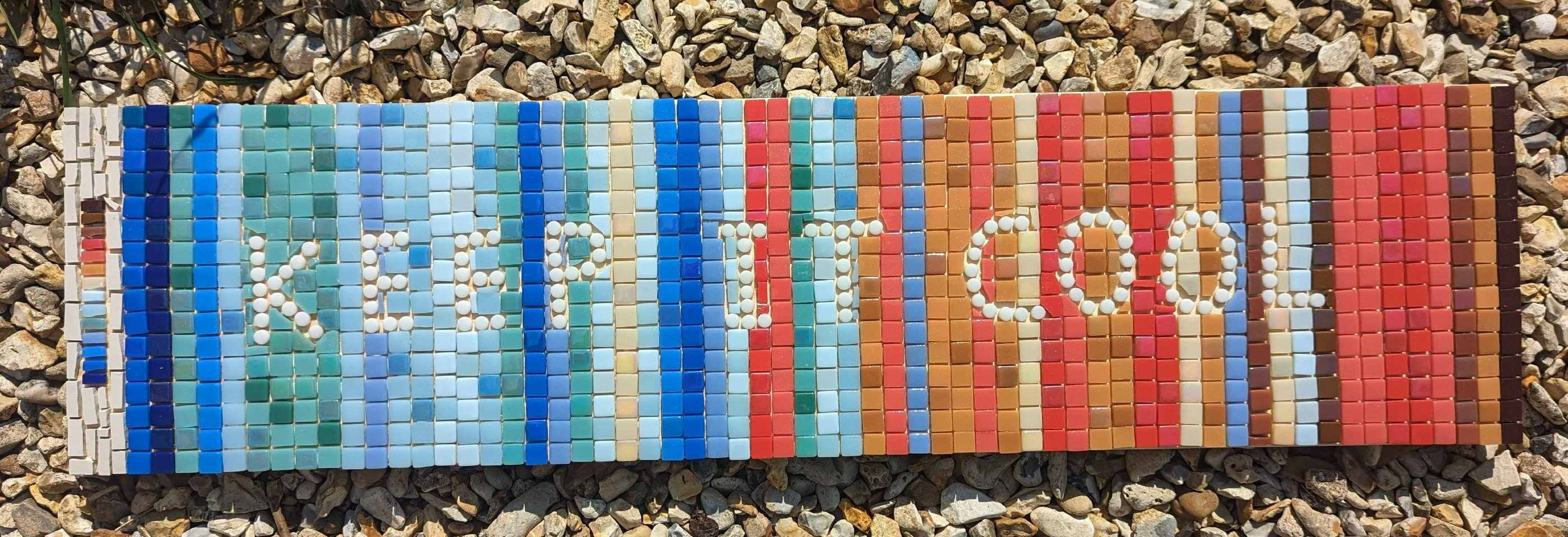 Poppy used small tiles to create a warming stripe mosaic!